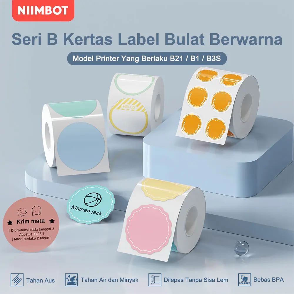 NIIMBOT B1 / B21 / B3S Stiker Label Bulat Termal Stiker Tanggal Produksi Makanan Kue Stiker Segel Stiker Kertas Label Berperekat