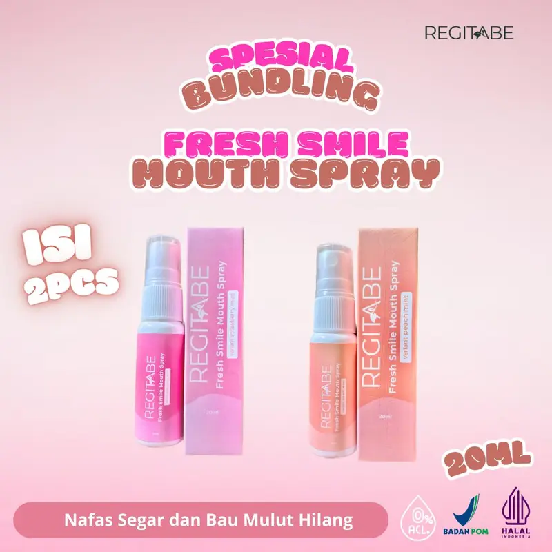 Regitabe Mounth Spray Penyegar Nafas Pewangi Mulut Spray Mix Rasa Strawberry Mint & Peach Mint 2 Pcs 0