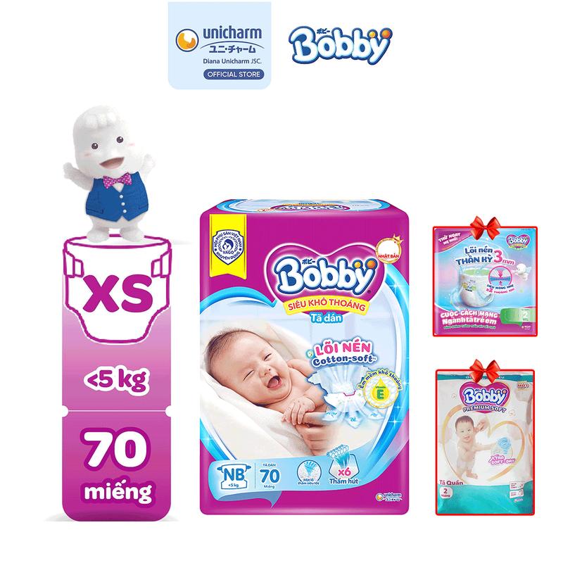 [TẶNG QUÀ] Bobby Tã/bỉm dán sơ sinh XS70/S54/S80 lõi nén cotton-soft