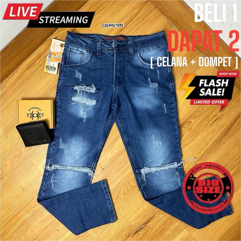 [BELI 1 DIKIRIM 2] Celana Ripped Jeans Karet Tidak Tembus + DOMPET “ JL07 “ 2