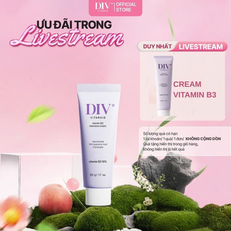   LIVE  Kem Dưỡng Sáng DIV Vitamin B3 Hỗ Trợ Cấp Ẩm Sáng Bóng Làm Đều Màu Da Với 10% Niacinamide 50gram 