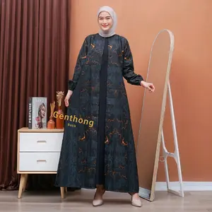 Gamis Batik Cardigan Busui Jumbo LD100 LD110 LD120 LD130 Baju wanita Muslimah katun polimikro kombinasi rayon twill