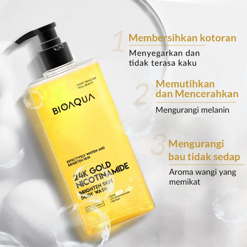 【BPOM】BIOAQUA Body Wash 2pcs Set Grass Green AHA FRUIT ACID Body Wash / 24K GOLD NICOTINAMIDE Glowing Bath Cream Soap / GALAXY PINK HEXAPEPTIDE Shower Gel / Nebulas Blue Bose Pores Refining Cleaning Liquid 8