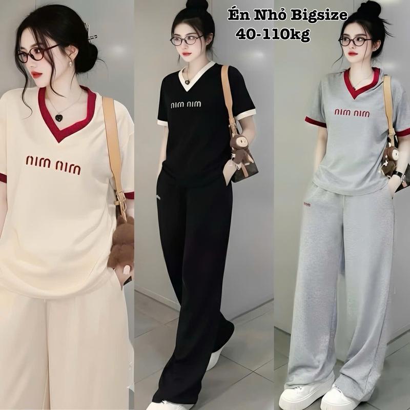 Chuppy Thời Trang Bigsize Én Nhỏ Set Bộ Dài Thun Tăm Form Rộng Thêu Chữ Che Giấu Bụng Hot Hit cổ tim Nữ Chuppy Cao Cấp Xinh Đẹp Sang Trọng Dễ Thương Size 45-95kg 2422 Chất Liệu Thun Tăm Cao Cấp