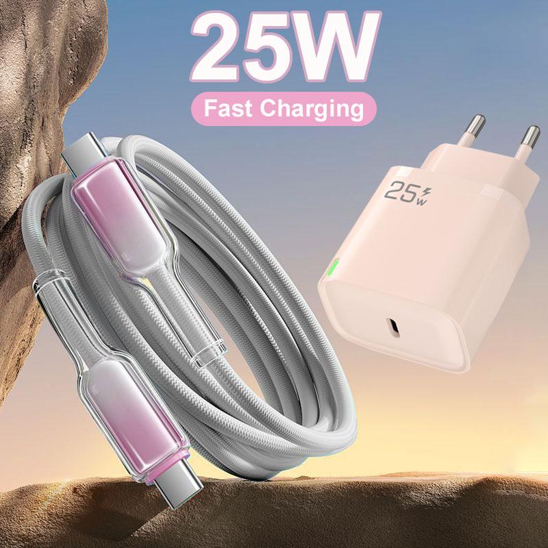 Bộ sạc Type C 25W sạc nhanh cho iPhone Xiaomi Redmi Samsung vivo oppo, Cáp dữ liệu bện Type C-Type C/Type C-iOS 3 màu, 1m/2m - Phụ kiện sạc điện thoại di động