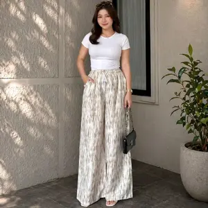 CelanaKudot - Everyday Pants - Motif Abstrak - Celana Panjang Wanita Baggy Kantor Kuliah - Kulot Pinstripe - Celana Formal Casual Wanita Loose Basic