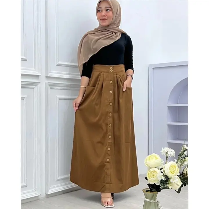 Rok nuna skirt Korea style bahan cotton twill // rok wanita model kancing // Nuna skirt Rok wanita kekinian 3