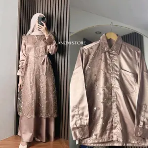 Kemeja Jasmine by anomstore - Kemeja Brukat Satin Premium Kondangan Sarimbit Keluarga Lebaran 2026 Terbaru Pasangan Muslim