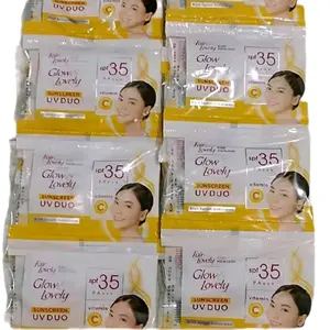 12 Pcs Glow & Lovely Sunscreen Vitamin C Sachet - Perawatan Pelembab Wajah Muka Mencerahkan Facial