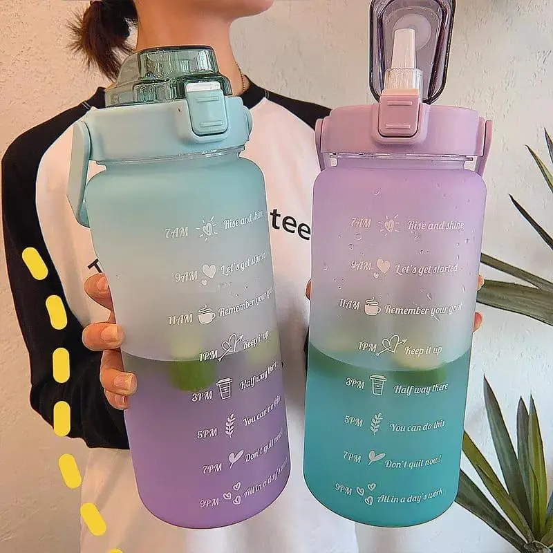 BOTOL MINUM KEKINIAN 2 LITER 2000ML  BOTOL MINUM TRANSPARAN KOREA BOTOL AIR MINUM MOTIVASI JEPALO MAKASSAR Minuman Putih 3