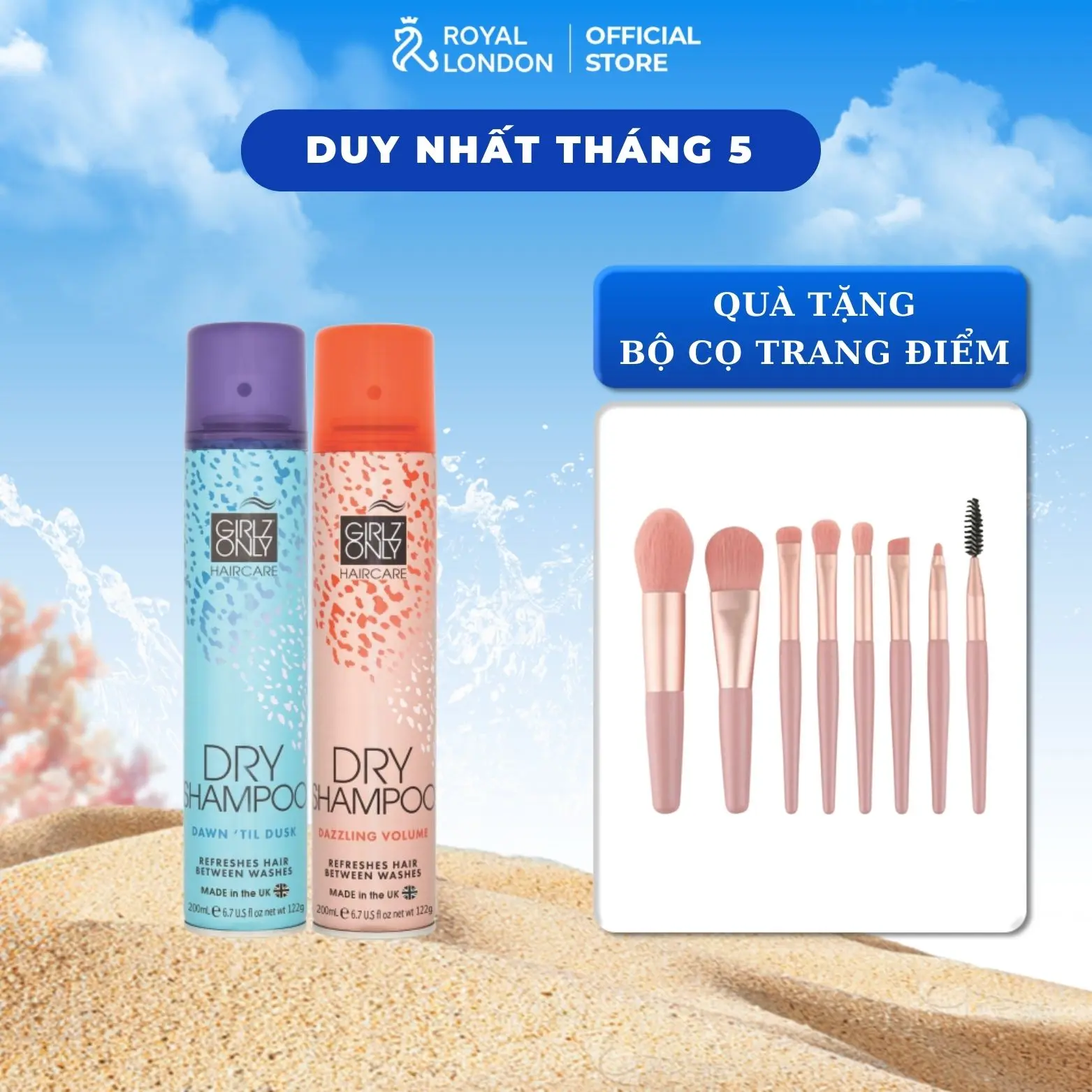 [ TẶNG BỘ CỌ TRANG ĐIỂM - GOGI050 ] BỘ ĐÔI DẦU GỘI KHÔ GIRLZONLY 200ML hỗ trợ phồng tóc Women