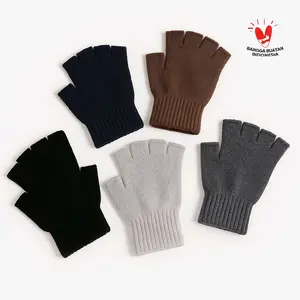 Sarung Tangan Rajut Half Finger Unisex Nyaman / Aksesori Fashion Pelindung Kulit Gloves