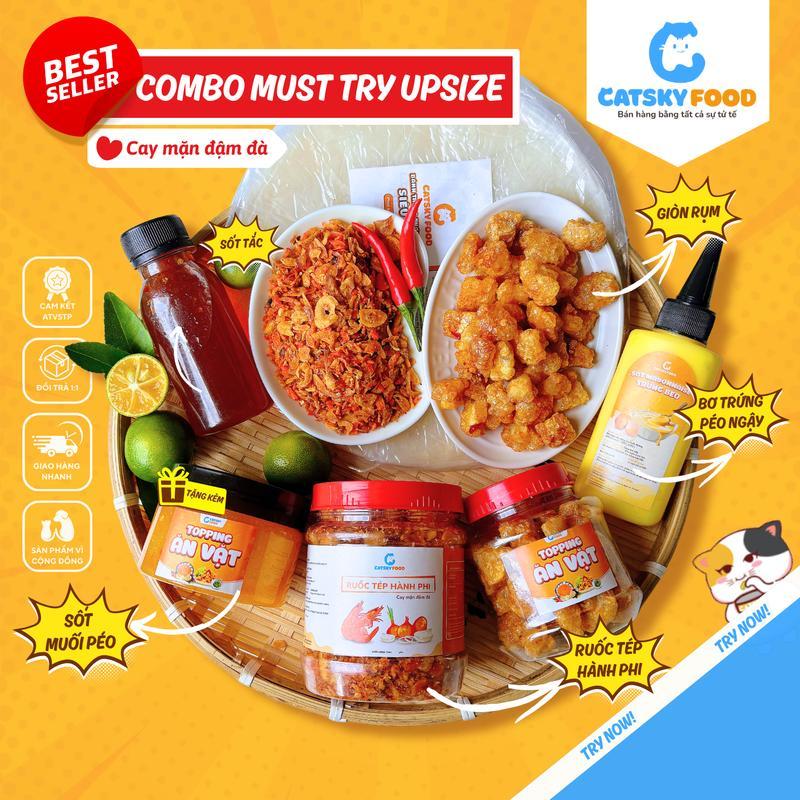 Combo UPSIZE - Bánh Tráng Phơi Sương - Catsky Food - Full Topping Ruốc Tép Hành Phi Có Sốt Muối Béo Chua Cay Nhẹ, Tặng Thêm Topping Hấp Dẫn, Đồ Ăn Vặt Snack Food Combobanh Trang Tuổi Thơ snack food