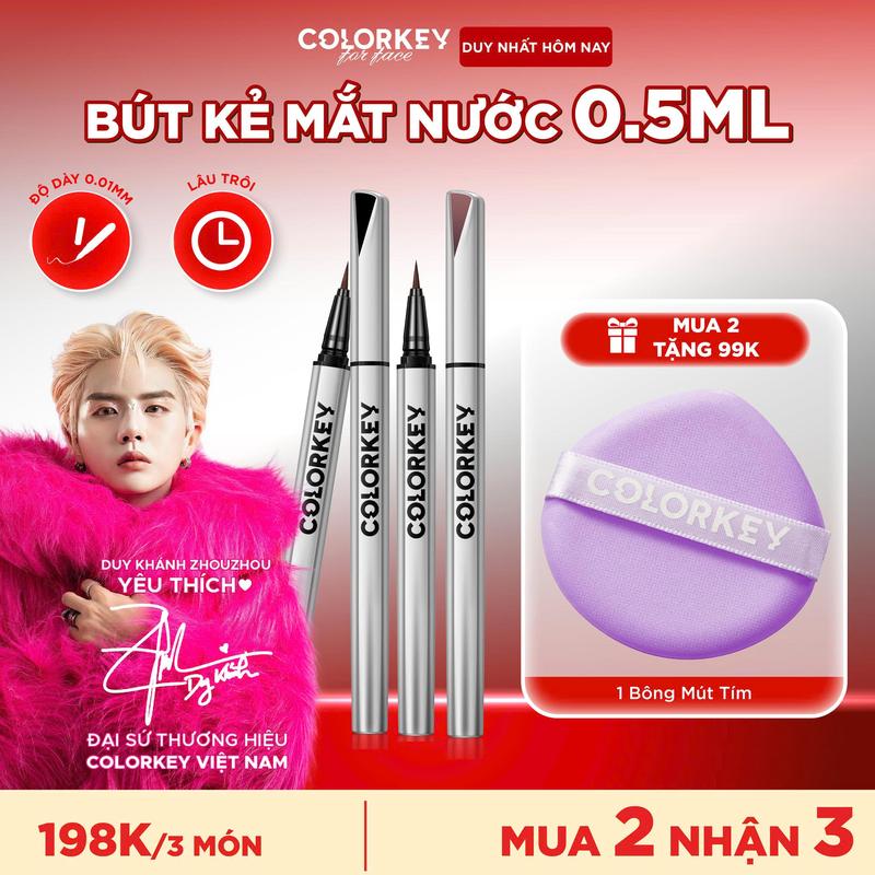 OFFICIAL Bút Kẻ Mắt Nước COLORKEY Đầu Cọ Mảnh Không Dễ Chẻ Ngọn Dễ Kiểm Soát Nét Mực Phù Hợp Cho Cả Người Mới Bắt Đầu 0.5ml