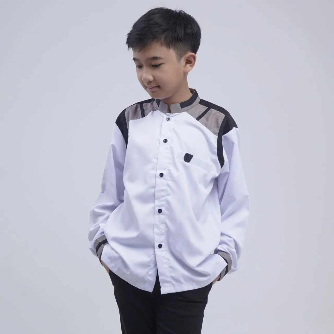 Baju Koko Anak Motif Tanduk Rusa Warna Putih Navy Coksu Baju Koko Anak Usia Sd-SMP