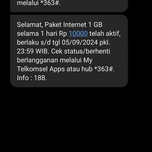 Paket Mobile Data Telkomsel - Internet Harian 10K 1 hari