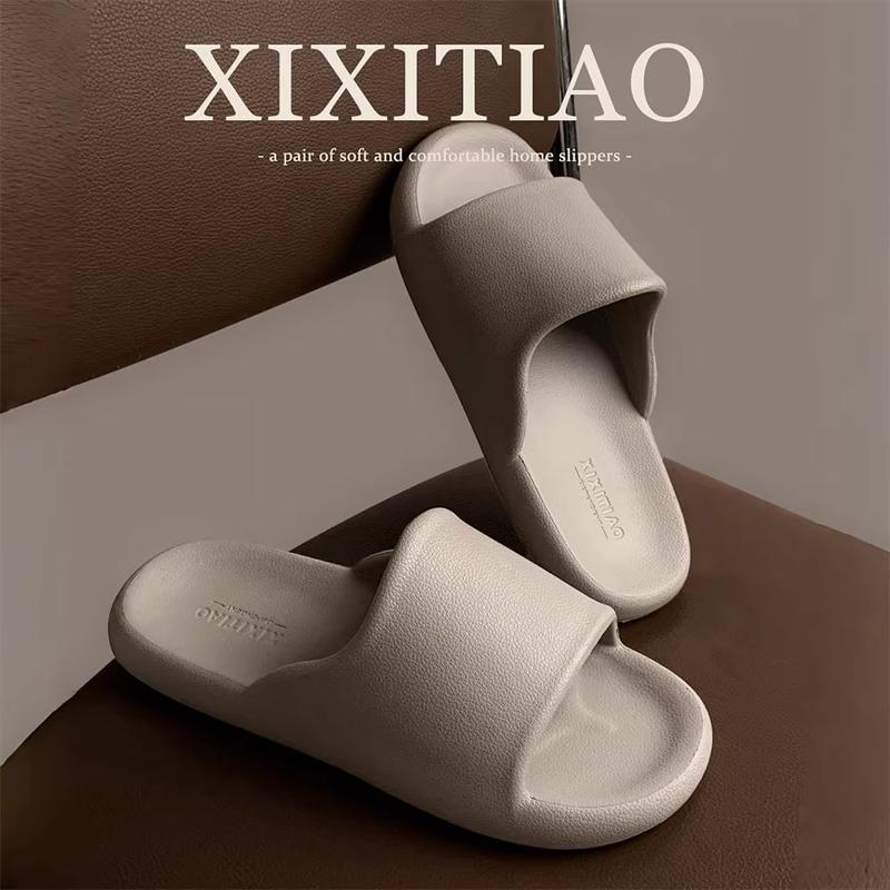 XIXITIAO dép lê màu đen tối giản cho nam và nữ mùa hè mới, đế EVA mềm thời trang, phù hợp đi biển, dùng trong nhà và ngoài trời
