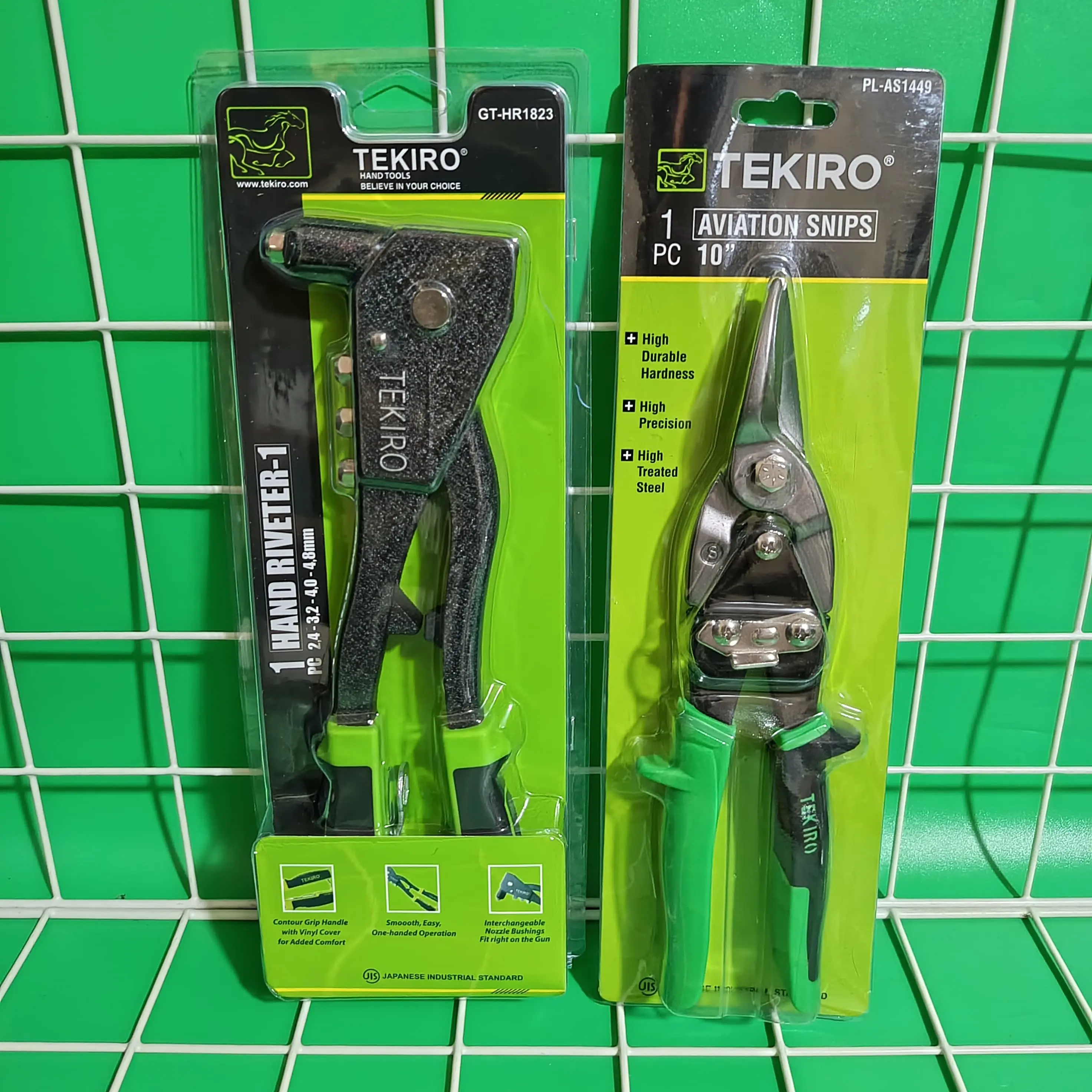 TEKIRO Paket Tang Rivet GT-HR1823 & Gunting Baja Ringan 10 Inch PL-AS1449 Tang Rivet 2.4-4.8mm Gunting Seng Lurus Alat Tangan Ekonomis Hitam