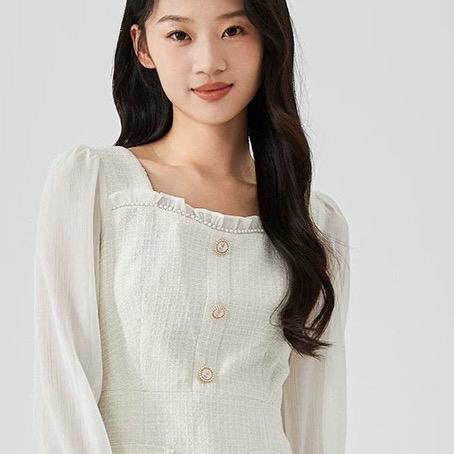 Váy dạ be phối cúc ngọc phong cách quảng châu dáng chữ A  Top Nữ