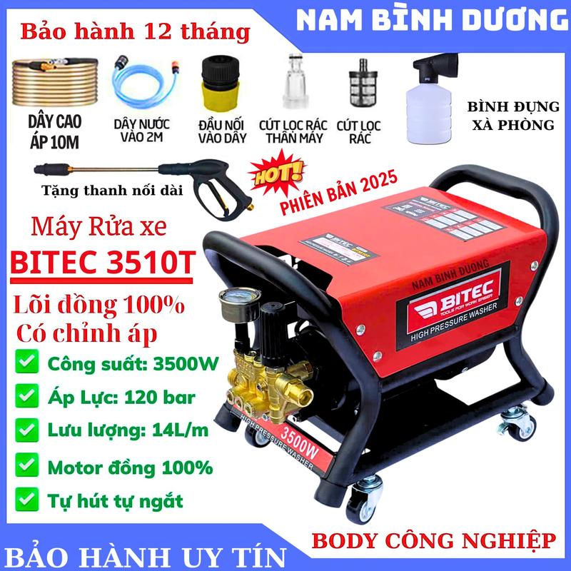Máy rửa xe cao áp 3500w BITEC BT3510T lõi đồng 100% PHIÊN BẢN 2025
