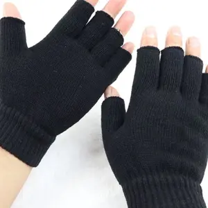 Sarung Tangan Rajut Hitam Polos Half Finger Setengah Jari - Gloves