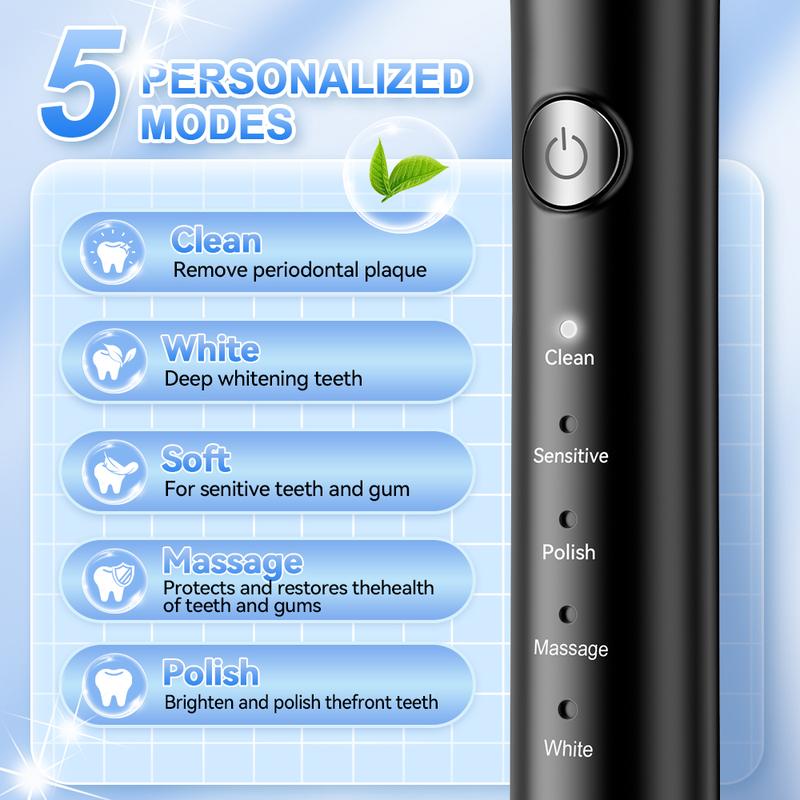 JTF Sonic Electric Toothbrush for Adults - Rechargeable Electric Toothbrushes with 6 Brush Heads, 3 Hours Charge for 120 Days braces  electric 2