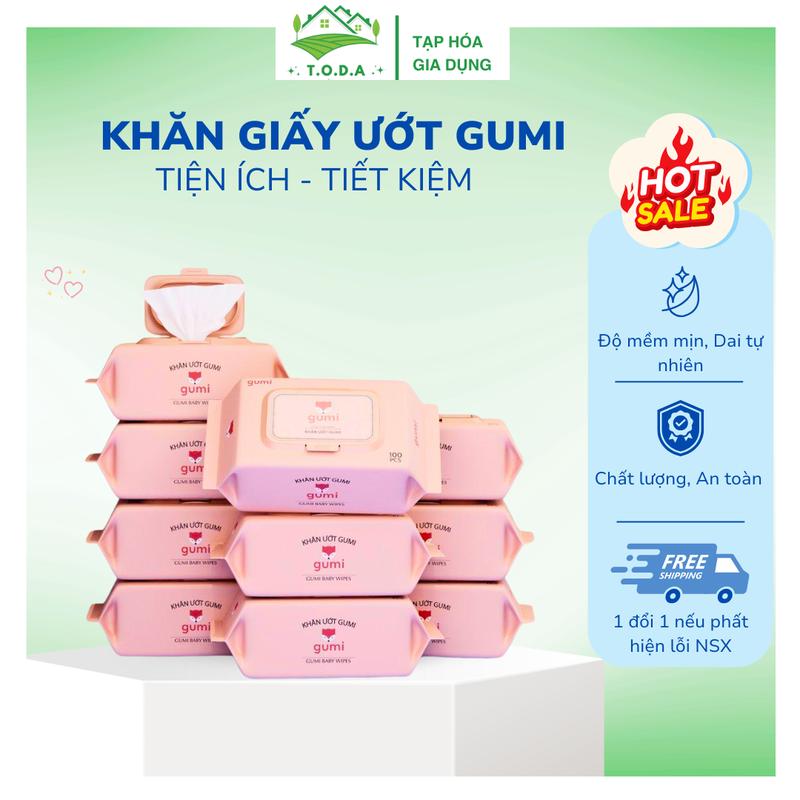 Combo 10 Gói Khăn Giấy Ướt Gumi 80 tờ, Không Mùi, Không Cồn, Dùng Lau Tay, Mặt, Đồ Dùng Cho Bé