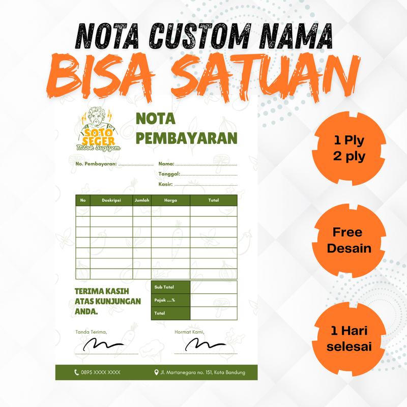 Nota Custom 1 Ply dan 2 Ply ukuran sedang ¼ bebas custom - Shop | Tokopedia