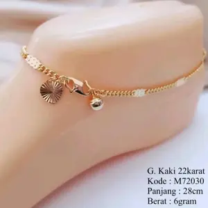 GELANG KAKI RANTAI TITANIUM DEWASA GOLD ANTI LUNTUR