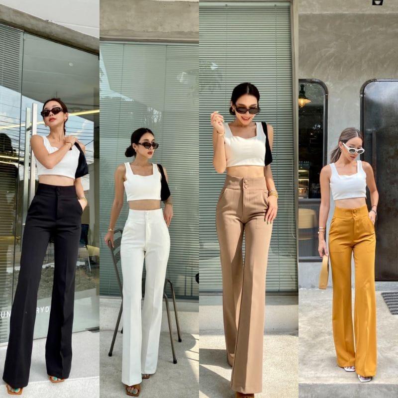 PROMTTHONG PANTS DAN JUMBO CELANA WANITA Kancing Karet Panjang  Scuba  Kulot  Basic  Casual  Kerja  Tebal  Kantor Hitam 5