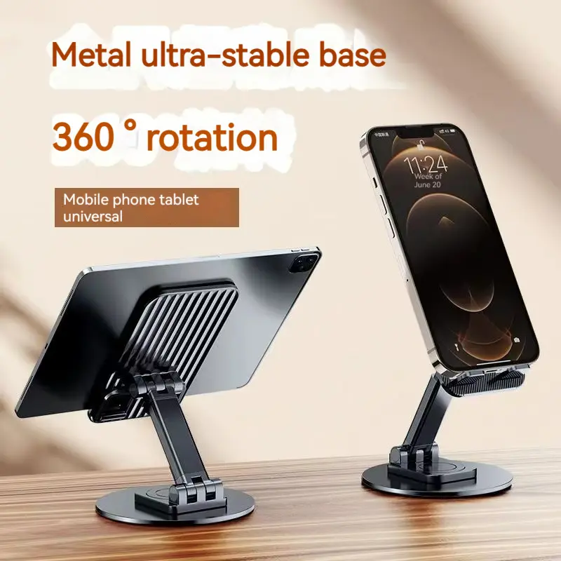 Giá Đỡ Điện Thoại, Có Thể Xoay 360 ° Và Có Thể Gập Lại, Đế Kim Loại, Thích Hợp Cho Điện Thoại Di Động Và Máy Tính Bảng, Thông Dụng Và Có Thể Gập Lại, Cầm Tay, Màu Đen, Giá Đỡ iPad Và Phablet Nâng 1