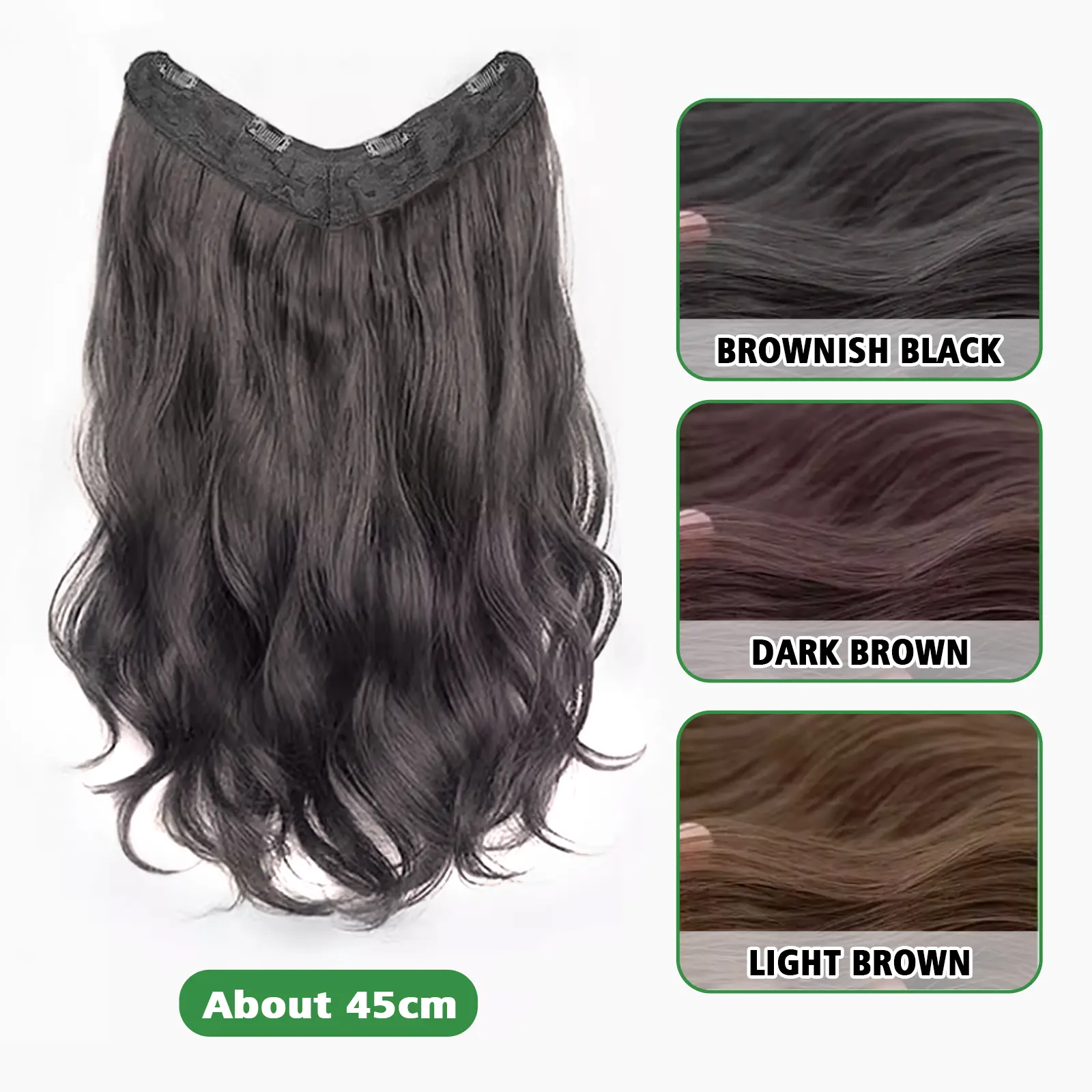 Long Wavy Hairpieces with 4 Clips Long Synthetic Wavy Curly Hairpiece for Women 45 cm Brownish Black/Dark Brown/Linght Brown Hair Extensions
