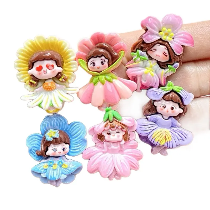 50 pcs Clay fairy flower girl/ clay peri bunga lubang tembus dan ada bandul/ DIY resin karakter Hanya bahan clay Tanpa lem perekat dll
