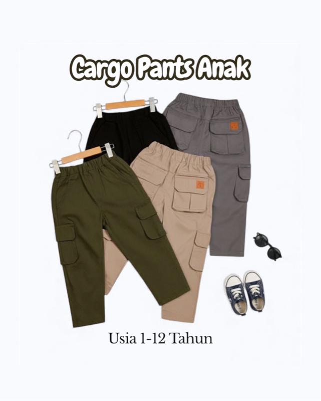Celana Panjang Anak Laki-Laki Model Cargo Umur 1-12 Tahun Combed Stretch Melar