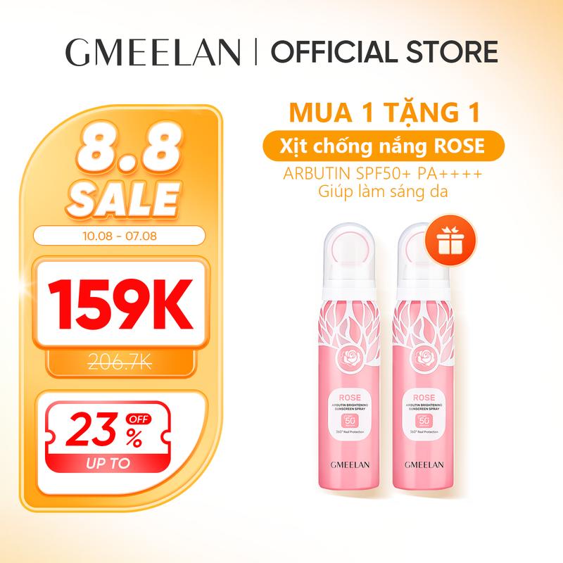 【COMBO 2PCS  GMEELAN  Xịt Chống Nắng ROSE ARBUTIN SPF50+ PA++++ 80ML