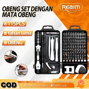 REAIM Obeng Set Lengkap Obeng HP Obeng Set Mata Obeng 115PCS Precision Magnetic Screwdriver Bit Set Portable Alat Service HP Obeng Laptop CR-V with Storage Case