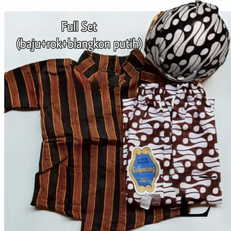 Setelan baju lurik anak laki-laki +Rok Jarik+Blangkon / surjan anak laki -laki baju adat jawa /baju surjan lurik anak + jarik + blangkon 1