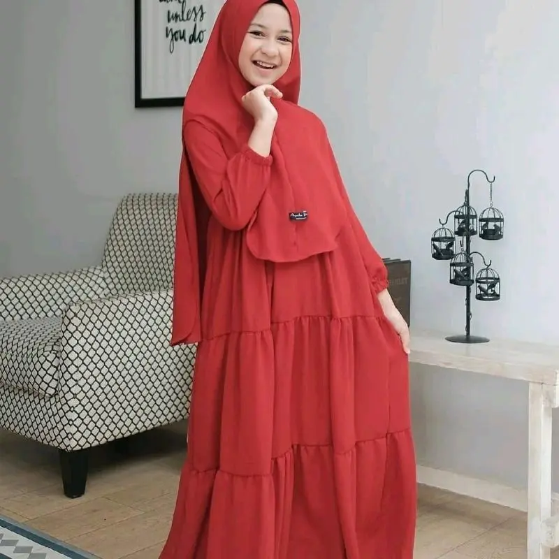 Gamis rayon Anak-  usia 7-13 tahun rayon premium Anak Baju Muslim Dress Remaja tanggung Syari Variasi gamis  rayon 3