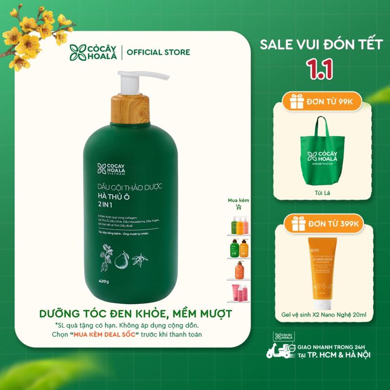  Dầu Gội Thảo Dược Cỏ Cây Hoa Lá Hà Thủ Ô 2in1 420g Giúp Giảm Gãy Rụng Giúp Dưỡng Tóc Mềm Mượt 