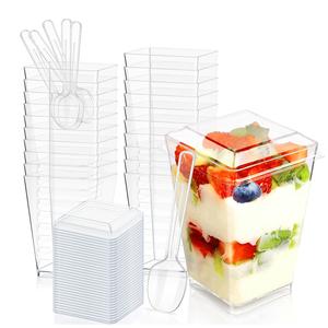 20/50 juegos de vasos de postre de plástico de 5 oz con tapas y cucharas, vasos transparentes para yogur y pudín, vasos mini de postre para fiestas de frutas