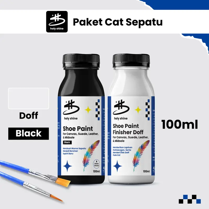 Holy Shine Paket Repaint Cat Sepatu / Shoe Paint  Dan Finisher Glossy / Doff 100ml 2