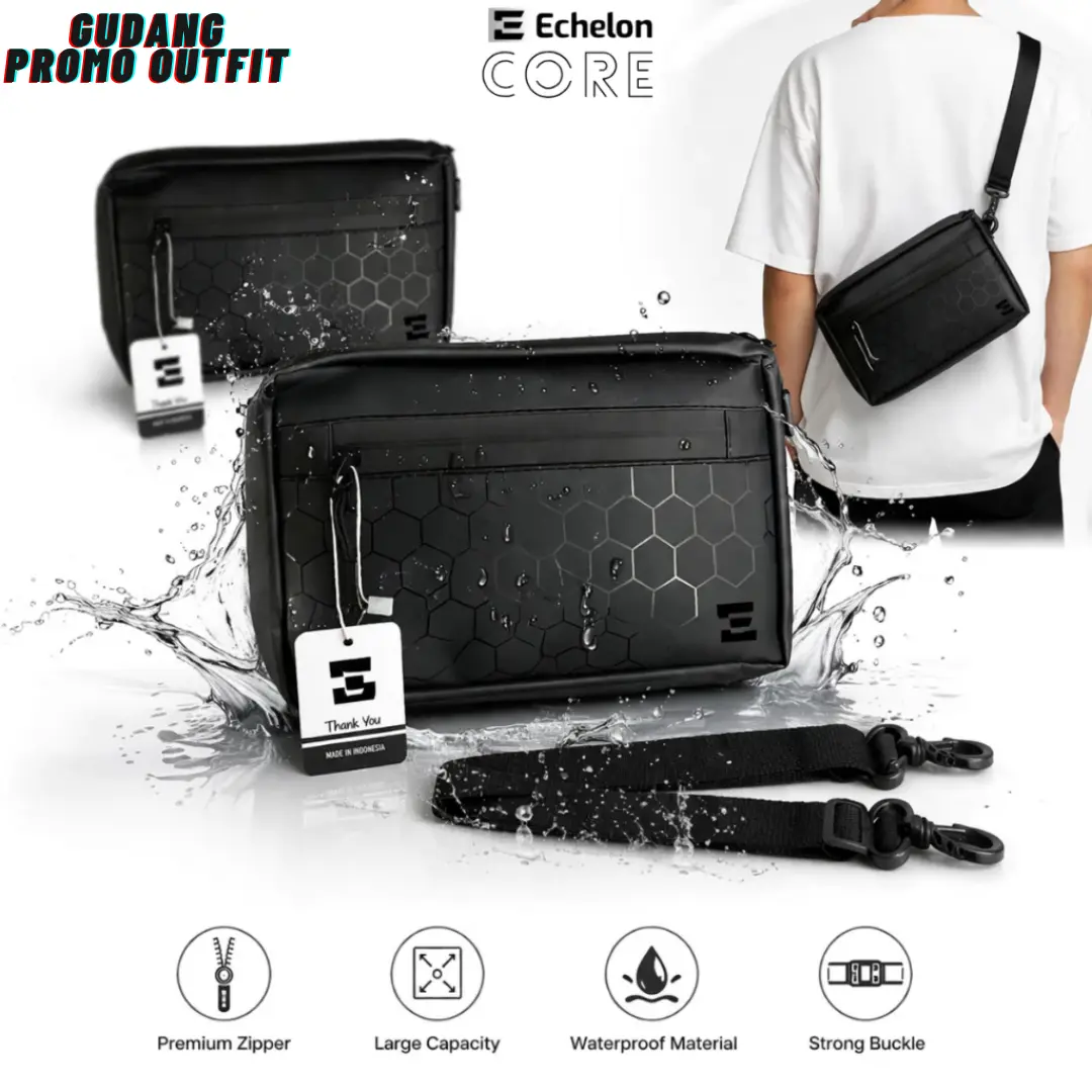 Exclusive Promo Echelon Core - Tas Selempang Pria Hitam Multifungsi Slingbag Clutchbag Handbag Waterproof Echelon CORE Waistbag