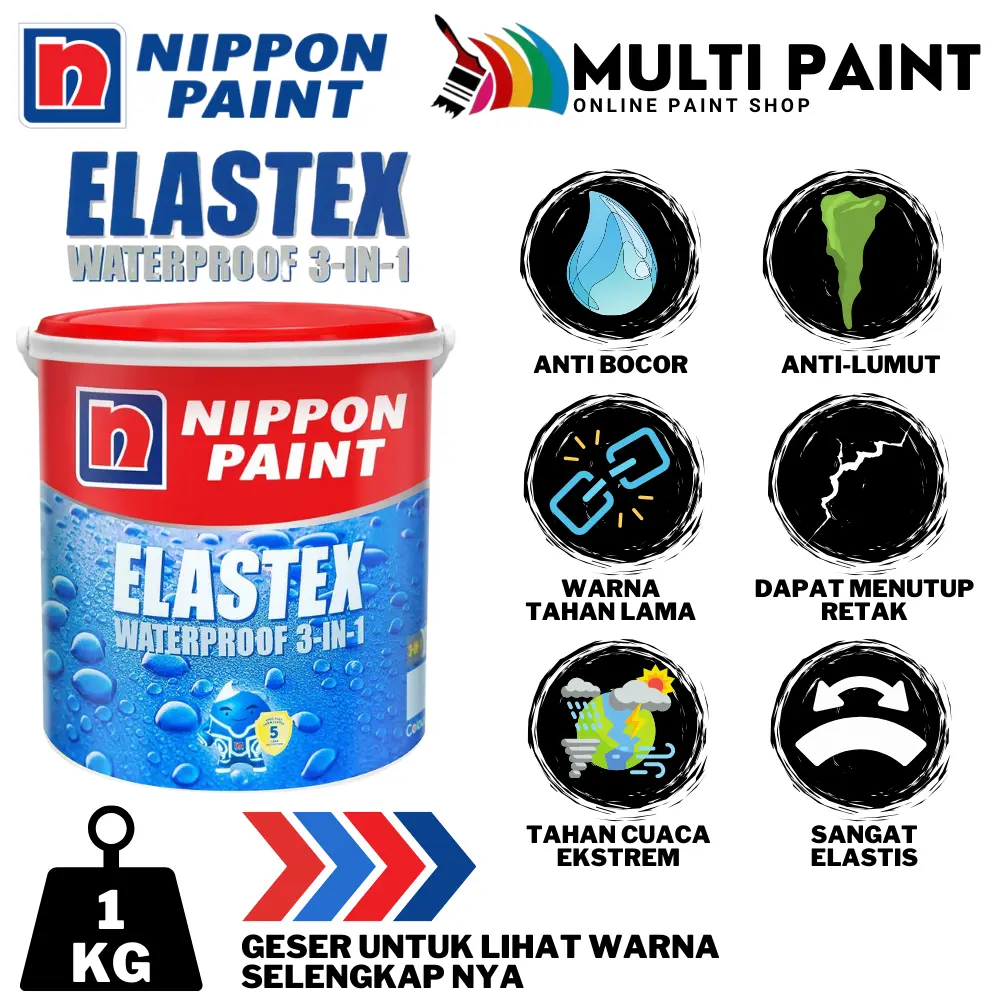 NIPPON PAINT ELASTEX 1KG CAT EXTERIOR 3IN1 1 KG CAT ANTI BOCOR ELASTEX CAT ANTI JAMUR & LEMBAB