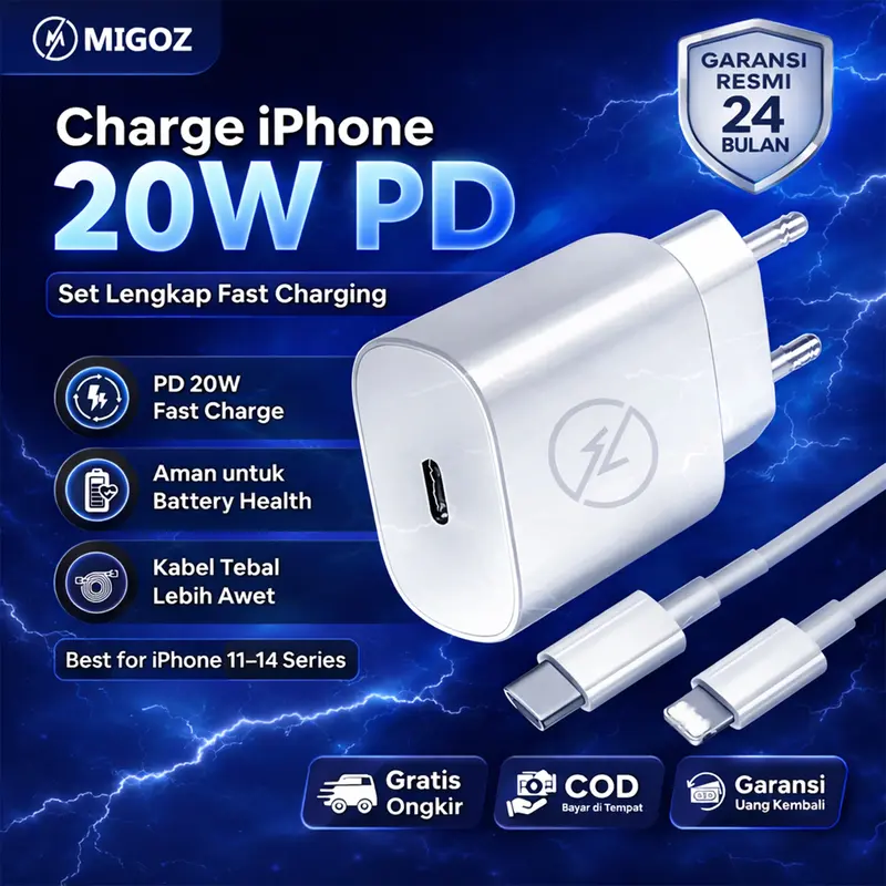 Migoz ID Charger Set C to Lightning – PD 3.0 Fast Charging untuk iPhone