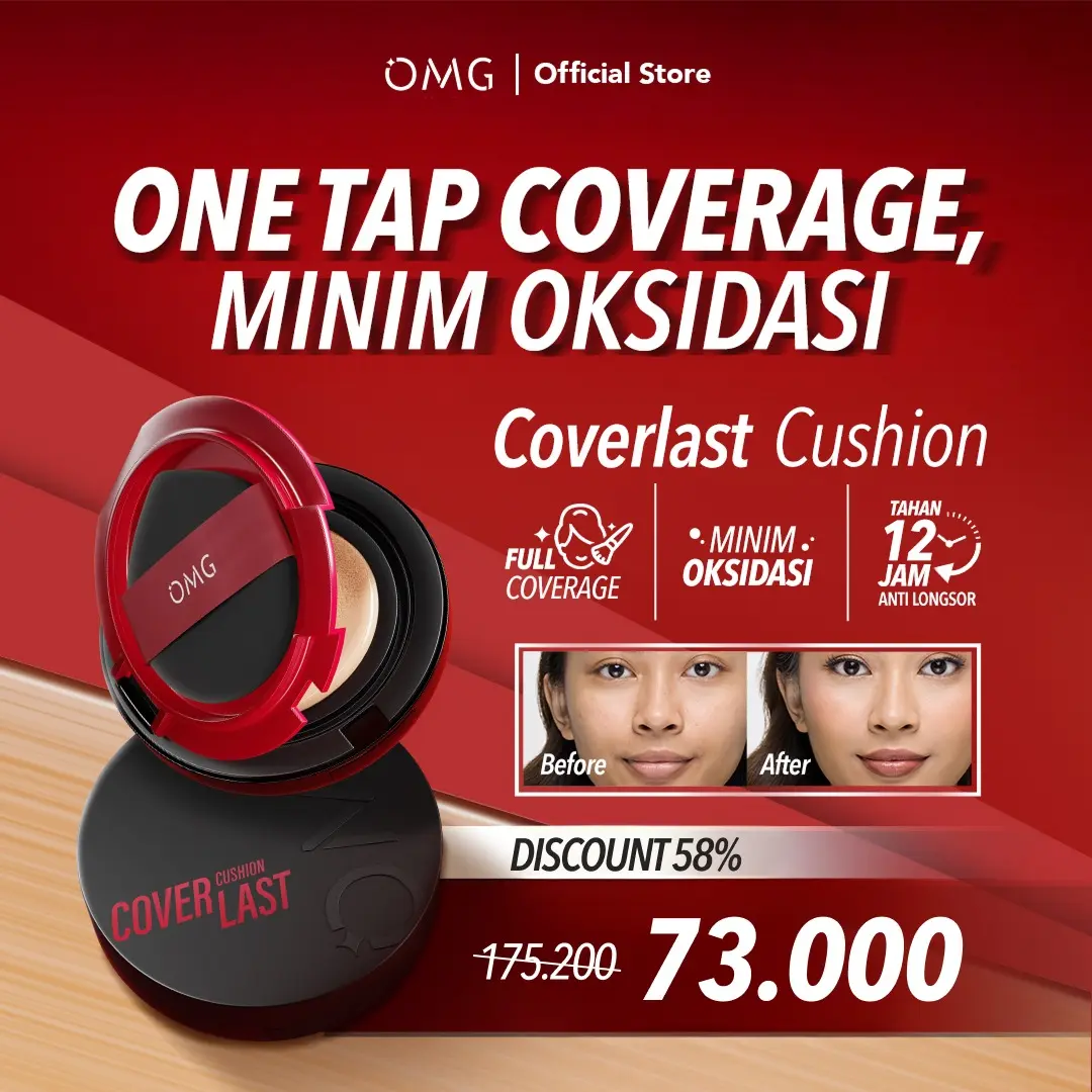 [NEW SHADE!] OMG Coverlast Cushion 15g | High Coverage Dewy | No-Oxidize 12H I Poreless I Halus & Flawless