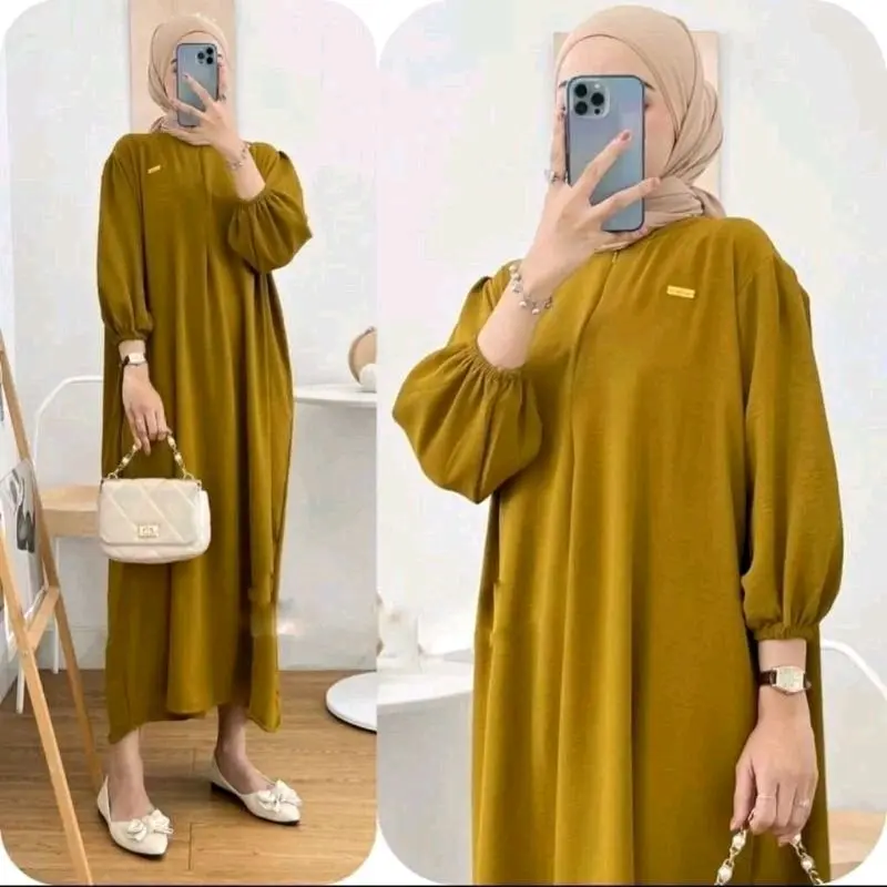 [BUNDLE 3 PCS] Amanda Midi Dress Crinkle Airflow Premium Lengan Panjang Karet - Wanita 5
