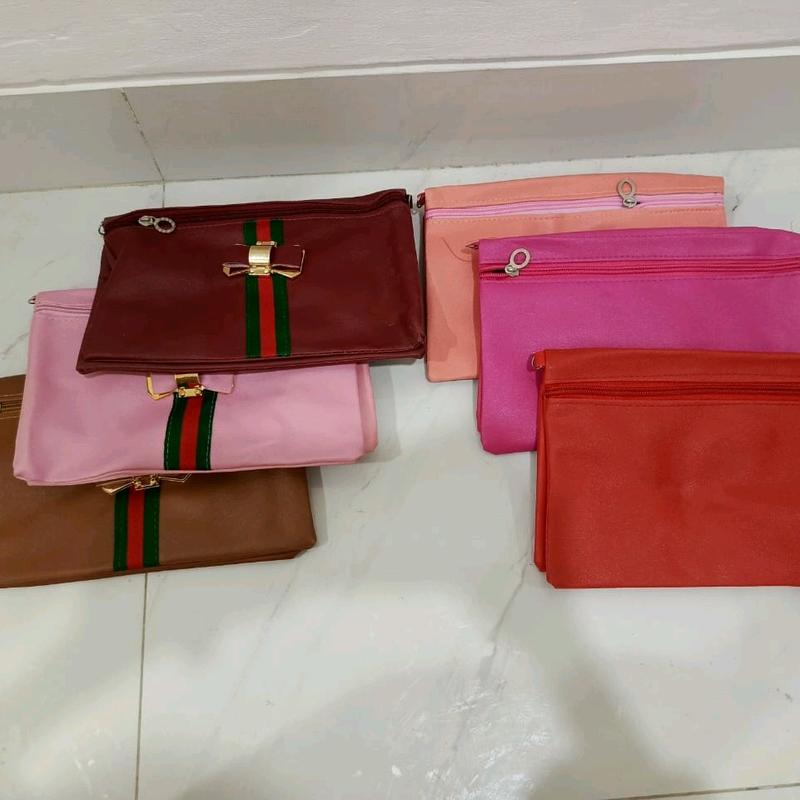 Tas Kosmetik Wanita Pouch Bag Multifungsi Tas Pita Elegan Tas Dompet   Pink Kulit Belanja Wanita 2