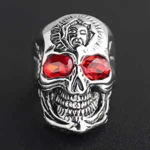【BATIKETS】Trend Fashion Skull Shape Ring Vintage Rock Inlaid Ruby Men Ring