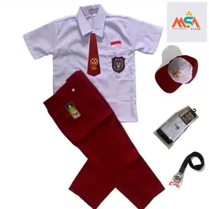 Seragam sekolah merah putih sd laki laki  lengan pendek celana panjang super lengkap kelas 1-6 sd