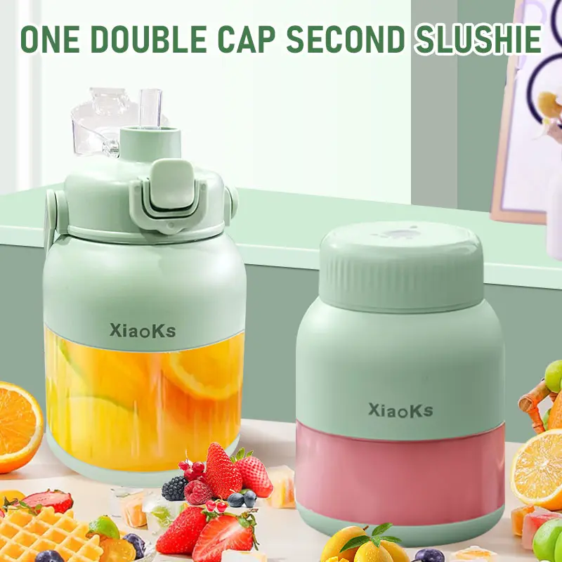 Xiaoks 500ML portable juicer: Dual - lid, 14 - leaf 18000RPM blade for smooth juice. Handle, straw for outdoor use. Safe, long - lasting battery, multi - charge for fresh juice anywhere.